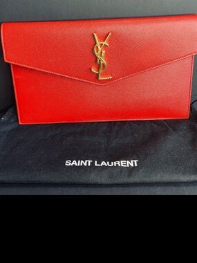 Saint Laurent Uptown Red Clutch Feat The Cassandra Authentication Attached